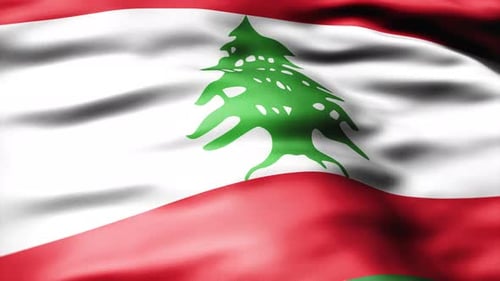 Lebanon National Flag Waving in Realistic Fabric