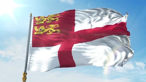 Guernsey Flag Waving Loop in Blue Sky