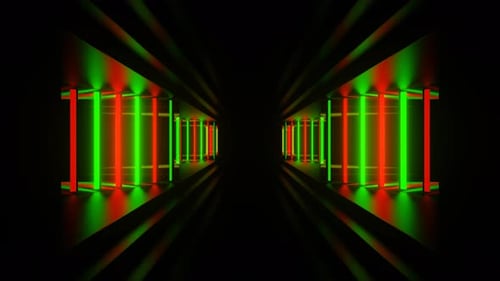 Red And Green Neon Side Lights In Corridor Background Vj Loop In 4K