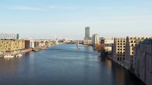 Aerial view of the Spree river, Berlin, Germany.