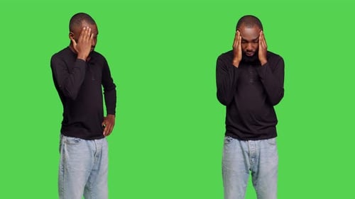 Casual Adult Suffering From Painful Migraine in Studio