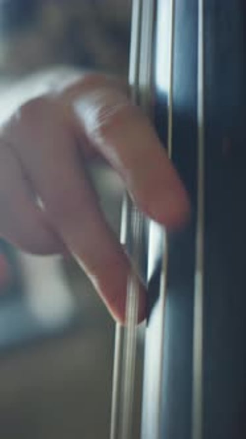 Hands of Double Bass Player Plucking Strings