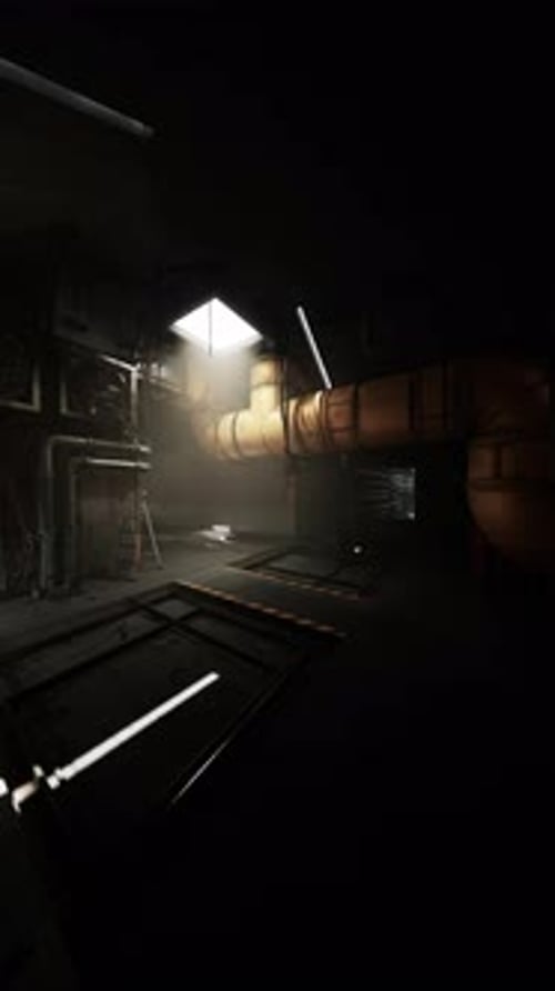 Mysterious Underground Space Illuminated By Soft Light and Pipes