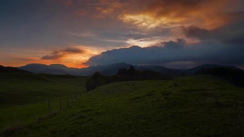 Rolling Hills at Sunset, Grassy Meadow Landscape
