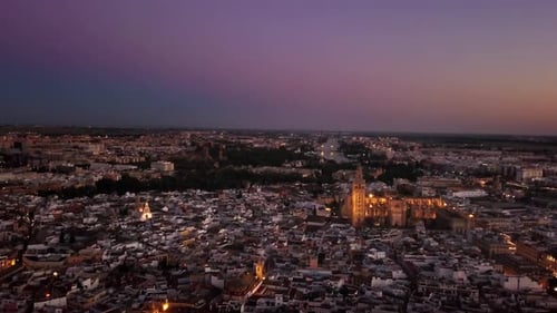 Flying toward La Giralda Tower at sunset in Seville, Spain
4K 23fps