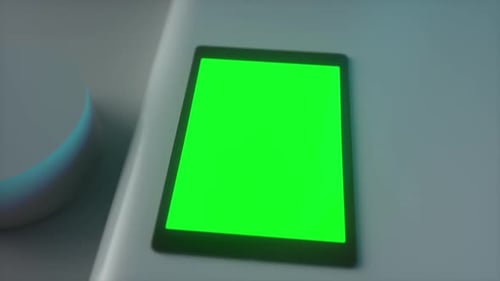 Tablet with Green Screen on Futuristic Podium - Chroma Key Mockup