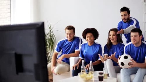 Friends Cheer Watching Sport Game on TV