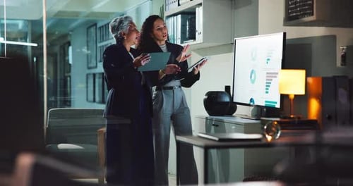 Business, women and meeting with graph in office for financial statistics