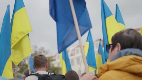 People Holding Flags in City Streets Daytime