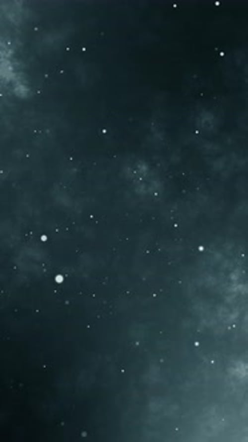 Mystical mist with flying glowing particles. Dramatic atmosphere scene Vertical video