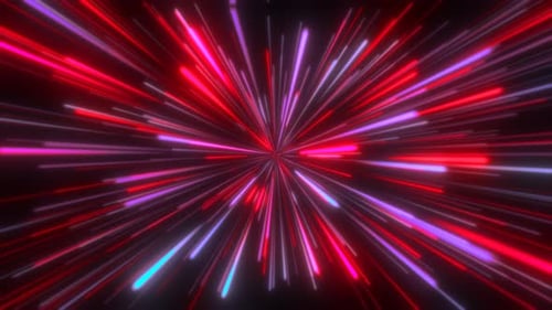 Abstract tunnel of multicolored red glowing bright neon laser energy lines. Video 4k