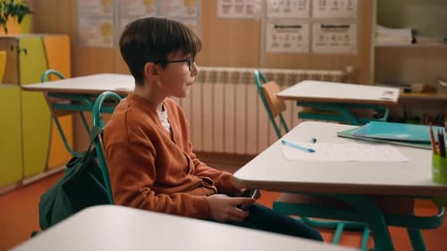 School Education Studying Caucasian Boy Little Son Schoolboy Kid Child Pupil Student Schoolboy at