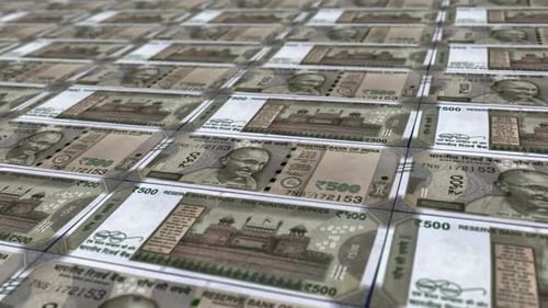 Indian 500 Rupee Banknotes Flowing Seamless Loop
