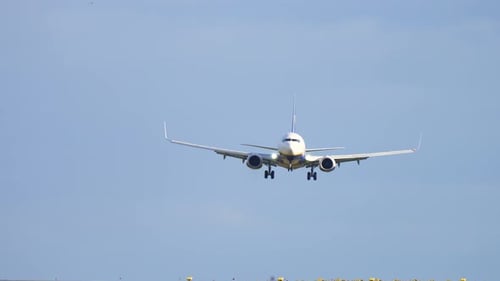 Front View of Jet Passenger Plane Down on Runway Runway Airfield Airport