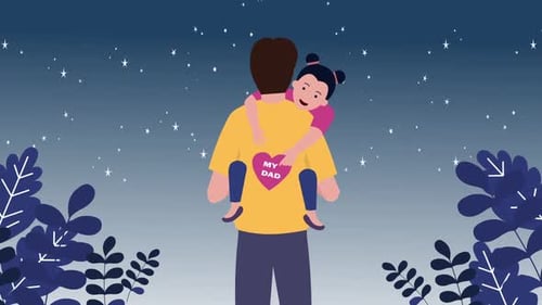 Flat Design Father and Daughter Piggyback Ride Animation
