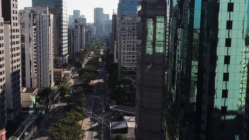 Vista aérea da avenida Berrini e dos edifícios, São Paulo, Brasil