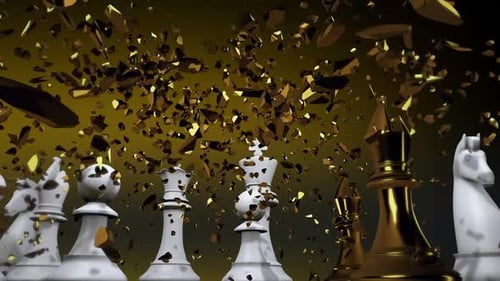 Golden Chess King Exploding on Board 3D Animation