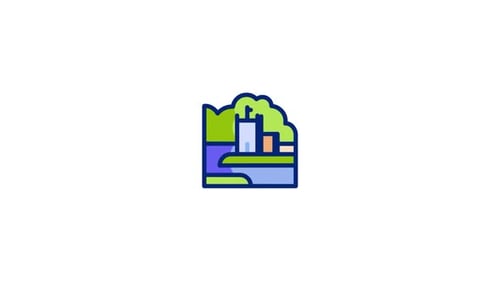 Flat Design Cityscape Icon Reveal Animation