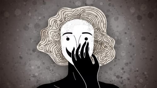 Hand-Drawn Animation of Person Removing a Mask in Sketch Style