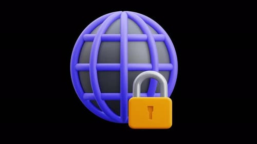 Animated 3D Globe and Unlocking Padlock Security Icon