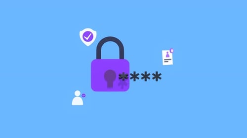 Animação 3D de segurança de contas e dados. Segurança cibernética, proteção por senha, conceitos técnicos
.