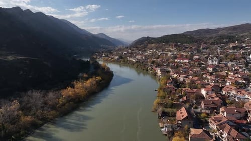 Aerial view of Mtskheta city in Georgia 2022