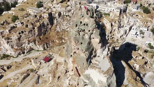 Aerial view of Uchisar Cappadocia , a civilization valley that created with nature and as well as th