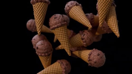 Seamless Loop of Falling Chocolate Ice Cream Cones