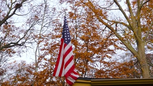 American Flag Flies During the Autumn Season