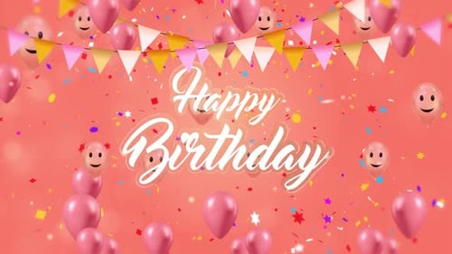 Happy Birthday Text Reveal with Floating Balloons and Confetti