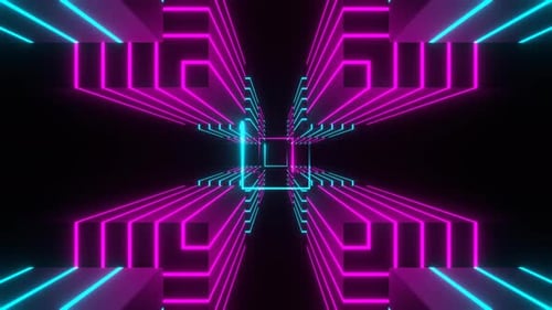 Pink And Cyan Neon Squares Cyberspace Background Vj Loop In 4K