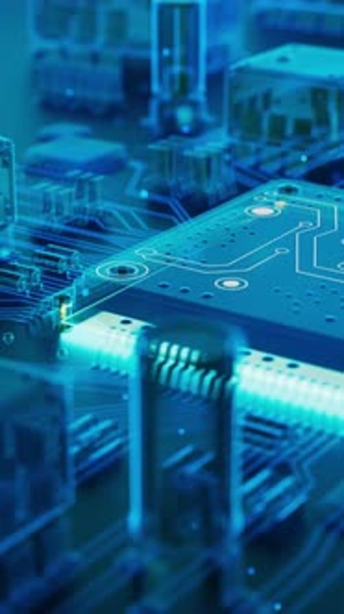 Futuristic x-ray 3D animation of glowing microchip