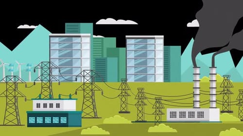 Factories Emit Noxious Smoke Into The City Alpha Channel