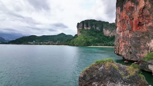 Towering Limestone Cliffs On Paradise Beach Of Tonsai In Krabi Province, Thailand, Southeast Asia. A