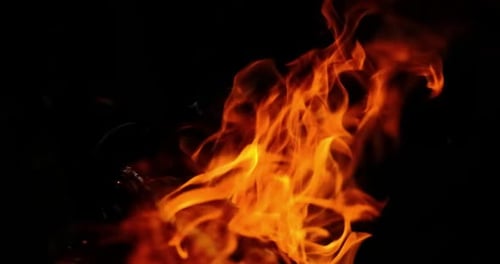 Close Up Fire Flames on Black Background
