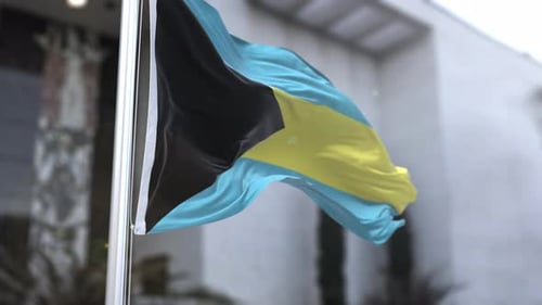 Realistic Bahamas National Flag Waving in Slow Motion