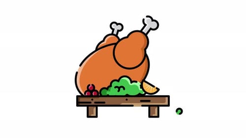 Pollo de animación con icono de verduras. Animación gráfica animada con temática culinaria
