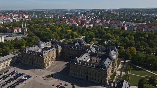Aerial drone view of the Würzburg Residence (Residenz Würzburg) in Germany