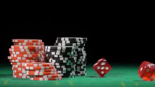 Game of Dice Gambling in the Casino Throws Red Dice Slow Motion