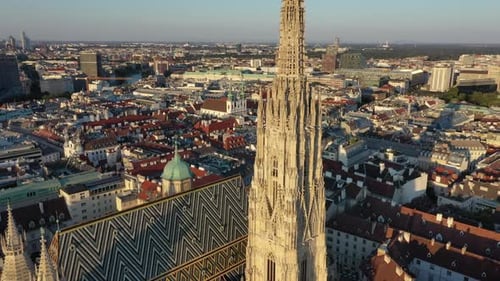 Aerial View of the Historic Center and St Stephen's Cathedral of the Capital of Austria Vienna in