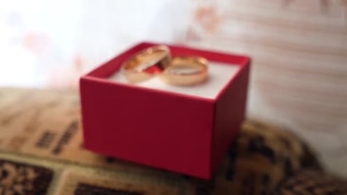 Gold Wedding Rings in Box, Close Up Shot