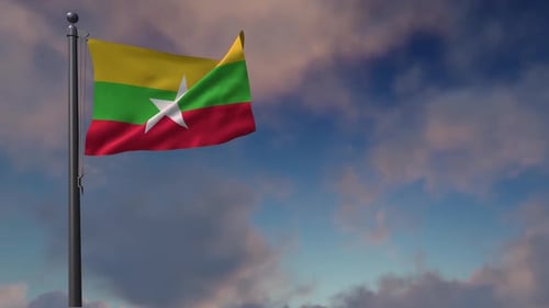 Myanmar Flag On Flagpole - 2K