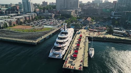Aerial View Of Mediterranean Super Mega Yachts On The French Riviera