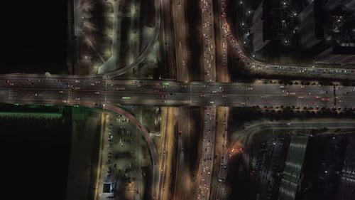Seoul's Night Traffic Weaves Through City Lively Display of Lights Top View Seoul's Night Traffic
