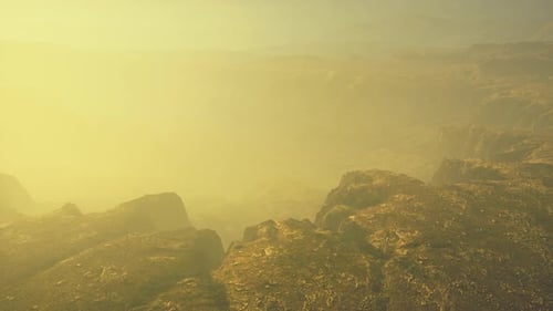 Hazy Canyon Landscape Aerial Flyover Stock Footage