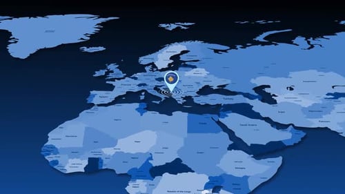 Animated 3D World Map with Location Pinpointing Kosovo