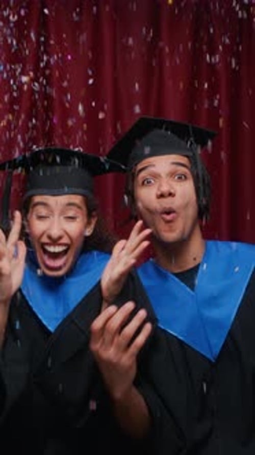 Graduates Celebrate with Confetti in Vertical Format