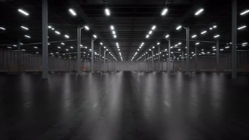 Empty Modern Industrial Warehouse with Bright Lights