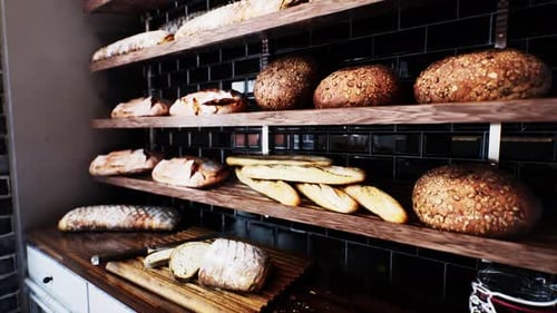 Fresh Bread on Shelves in Bakery
