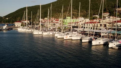 Aerial Top Down View of Rich Yacht Sailing Sea Summer Journey on Luxury Ship